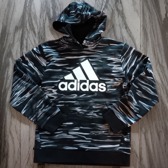 NWT ADIDAS HOODIE SWEATSHIRT PULLOVER CAMO BLACK SIZE LARGE 14-16 - Picture 5 of 6